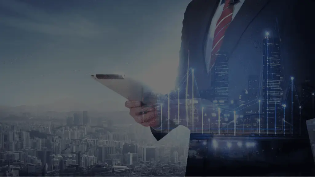 도시 풍경과 비즈니스 남성